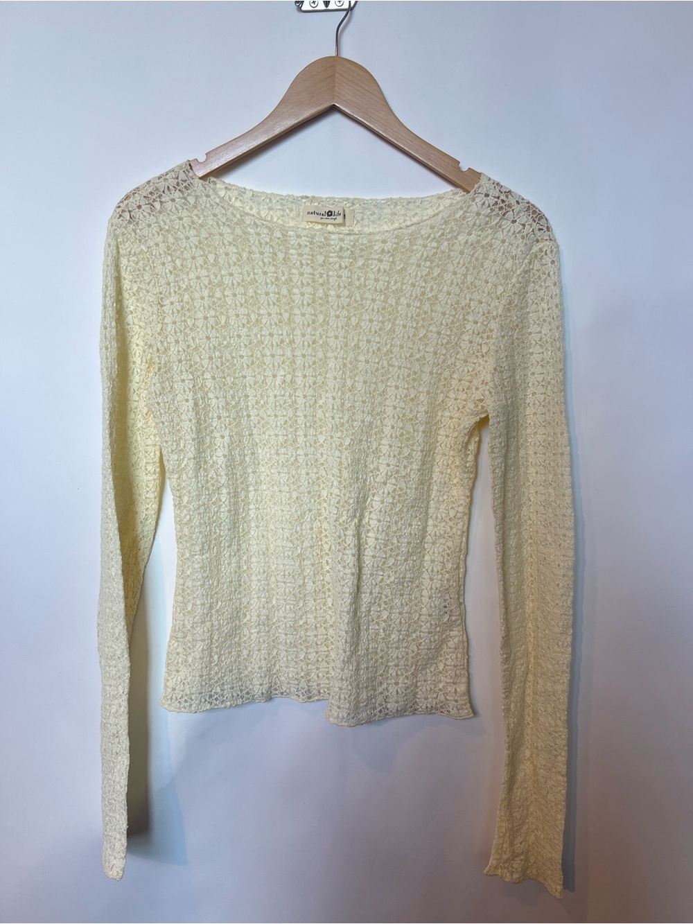 Natural Life Cream Lace Long Sleeve Top Boho Sheer Layering Top Medium - Picture 3 of 12